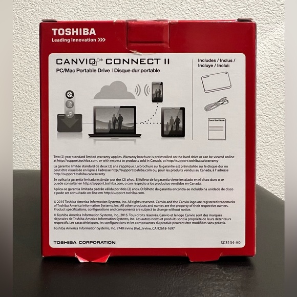 Toshiba Canvio Connect II 1TB Portable Hard Drive Blue - Picture 2 of 3